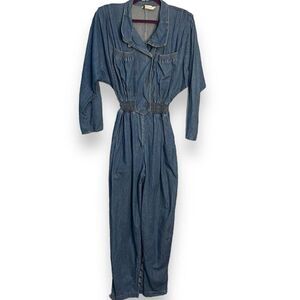 D. Frank Denim Jumpsuit Coverall Women's 16 Blue Vintage Pockets 80s 90s Casual